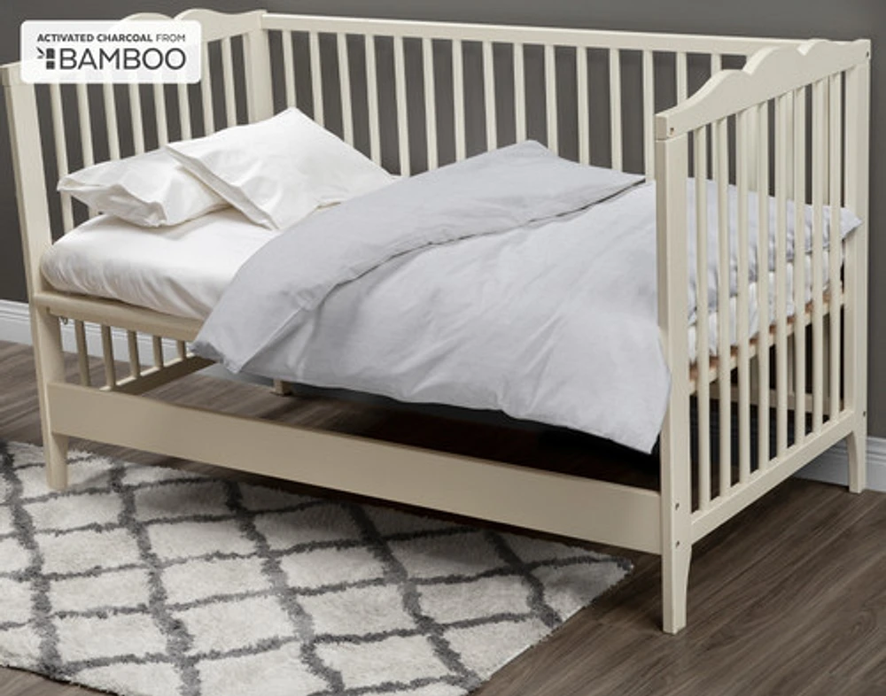 3-Piece Crib-Sized Bamboo Cotton Bedding Bundle - Charcoal, RDS Certified, Grey