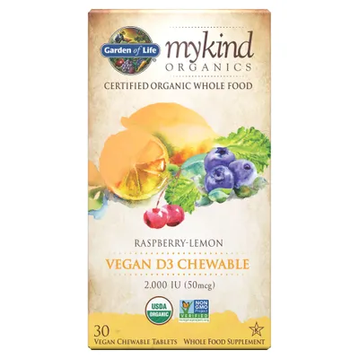 mykind Organics 2000 IU Vegan D3 (Raspberry-Lemon Chewable)