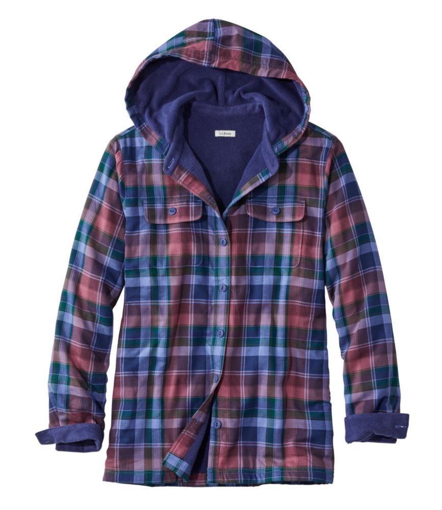 Fleece-Lined Flannel Hoodie, Plaid 