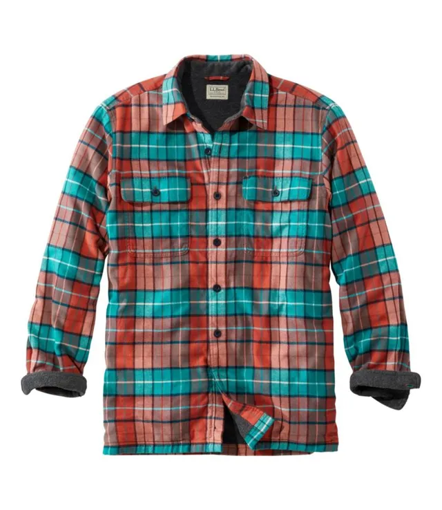 Men's Fleece-Lined Flannel Shirt, Traditional Fit Mountain Red Large, Polyester Flannel | L.L.Bean