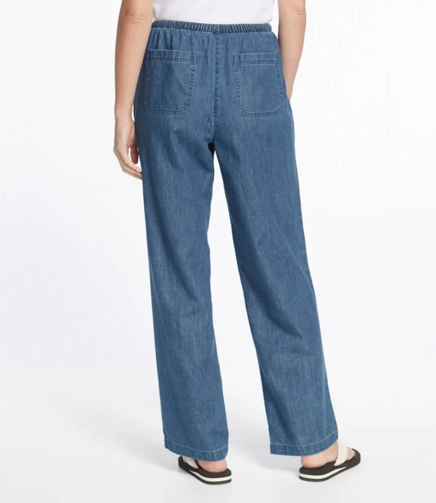 Women's Sunwashed Denim Pants, Straight-Leg
