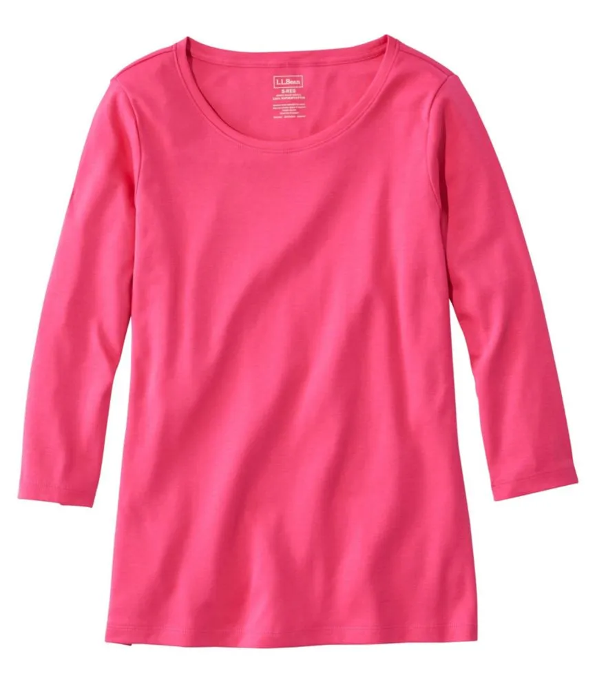 L.L. Bean Women's Pima Cotton Shaped Tee, Three-Quarter-Sleeve Jewelneck