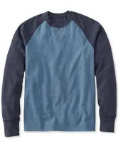 Men's Washed Cotton Double-Knit Crewneck, Slightly Fitted Long-Sleeve Colorblock