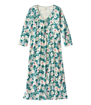 Women's Supima Nightgown, V-Neck Three-Quarter-Sleeve, Print