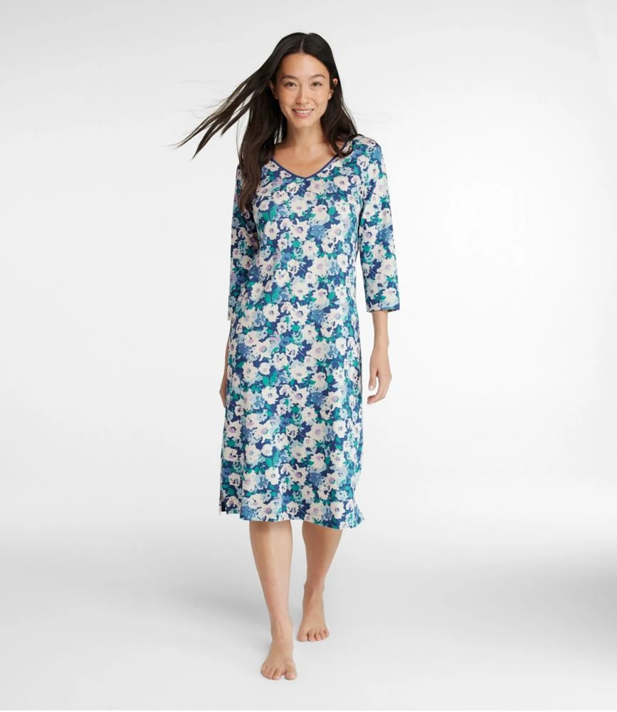 Women's Supima Nightgown, V-Neck Three-Quarter-Sleeve, Print