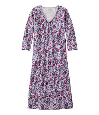 Women's Supima Nightgown, V-Neck Three-Quarter-Sleeve, Print