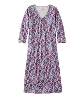 Women's Supima Nightgown, V-Neck Three-Quarter-Sleeve, Print