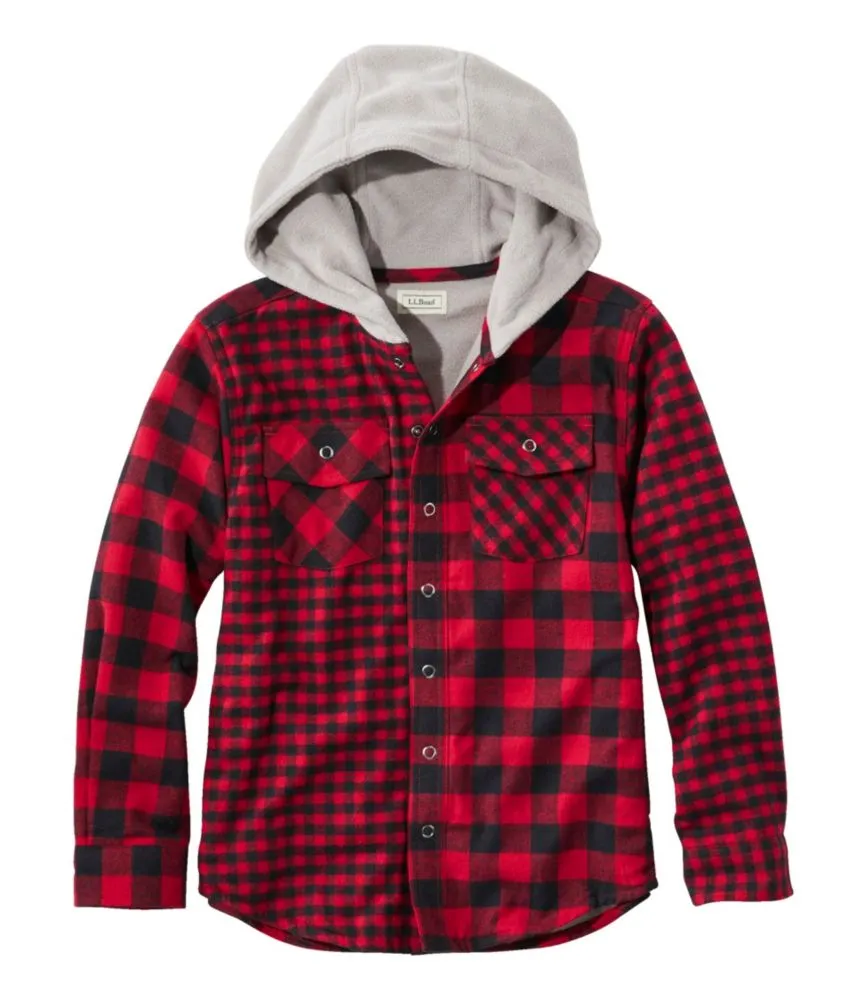 Kids Boys and Girls Fleece-Lined Snap Flannel Shirt,Hooded Plaid Jacke