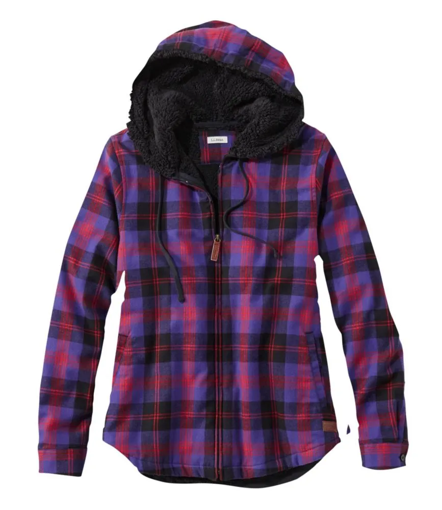 Women's Scotch Plaid Flannel Shirt, Sherpa-Lined Zip Hoodie