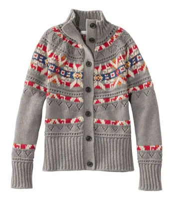 Women's Signature Cotton Fisherman Sweater, Short Cardigan Fair Isle