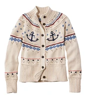 Women's Signature Cotton Fisherman Sweater, Short Cardigan Fair Isle