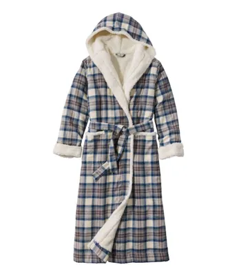 Women's Scotch Plaid Flannel Robe, Sherpa-Lined Long