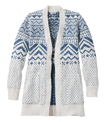 Women's Cotton Ragg Sweater, Open Cardigan Fair Isle