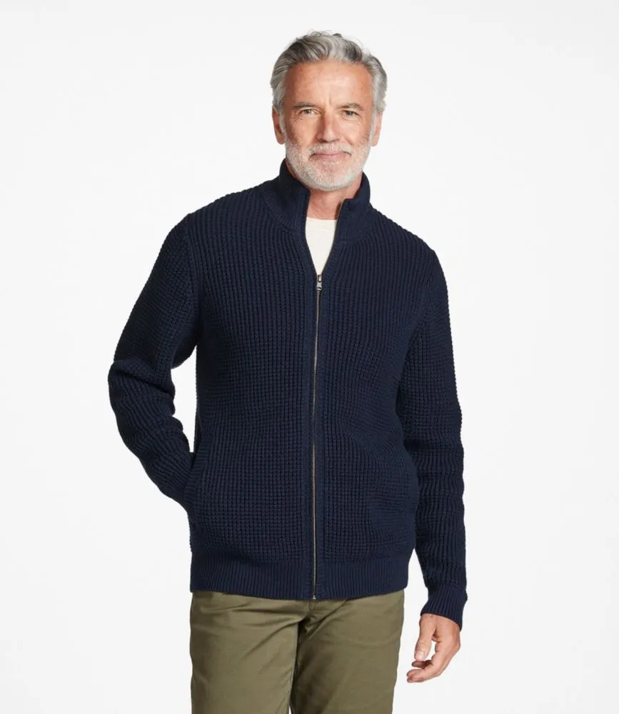 Men's Organic Cotton Waffle Sweater, Cardigan