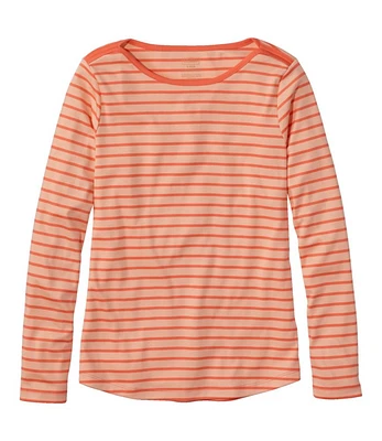 Women's Pima Cotton Shaped Tee, Long-Sleeve Boatneck Stripe