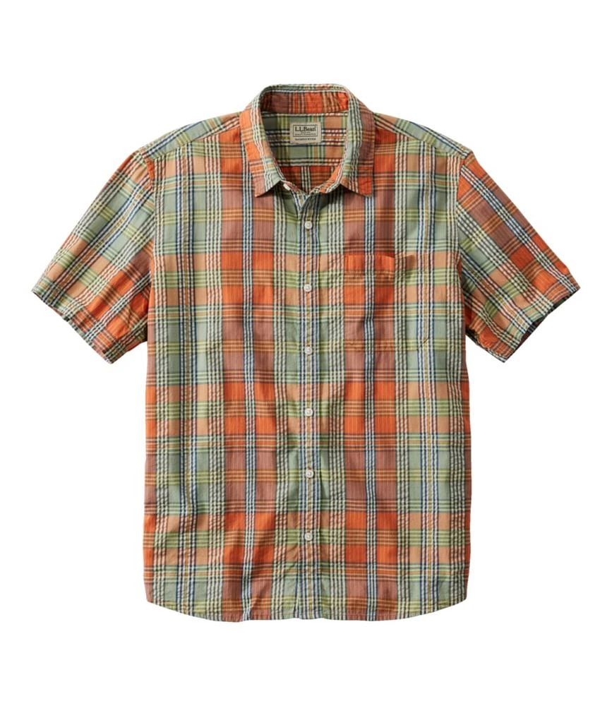 Men's Organic Cotton Seersucker Shirt, Short-Sleeve, Slightly Fitted, Plaid