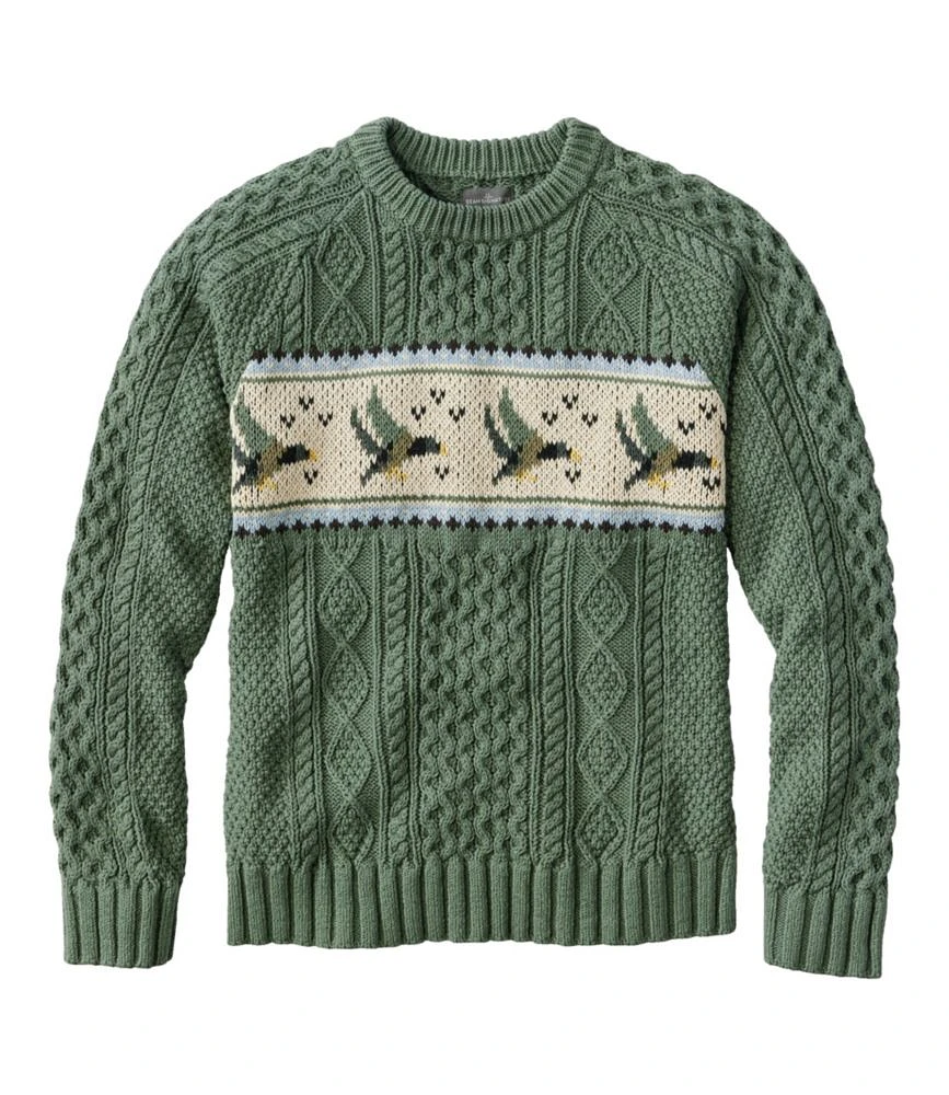 Men's Signature Cotton Fisherman Sweater, Crewneck, Fair Isle