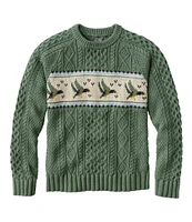 Men's Signature Cotton Fisherman Sweater, Crewneck, Fair Isle