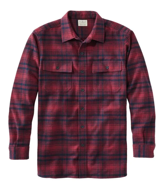 Men's Wicked Good Sheepskin Shearling Lined Flannel Shirt, Slightly Fitted, Houndstooth Burgundy Small | L.L.Bean