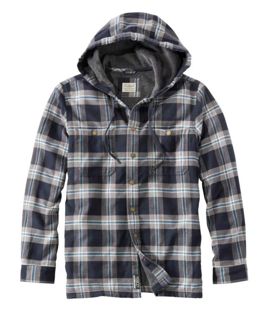 Men's Fleece-Lined Flannel Shirt, Hooded Snap Front, Slightly Fitted