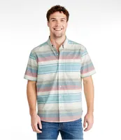 Men's Comfort Stretch Chambray Shirt, Traditional Untucked Fit, Short-Sleeve, Stripe