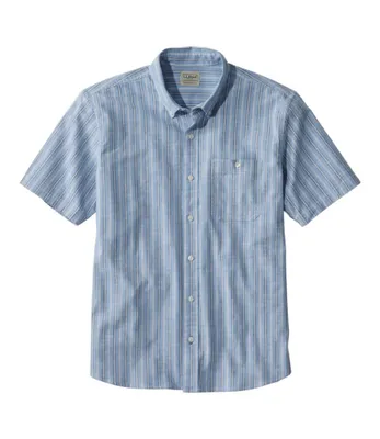 Men's Comfort Stretch Chambray Shirt, Traditional Untucked Fit, Short-Sleeve