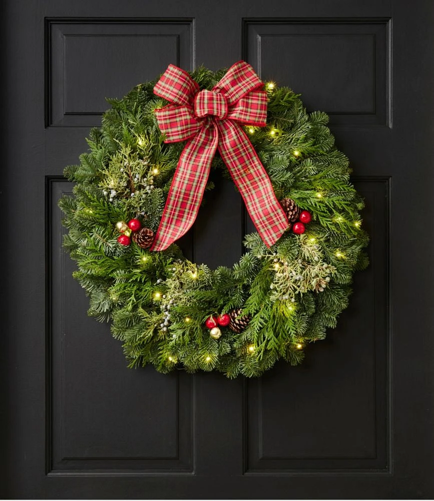 Tartan Lighted Wreath, 24"