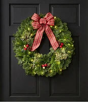 Tartan Lighted Wreath, 24"