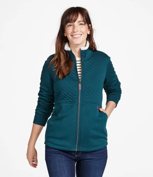 Women's Quilted Sweatshirt, Full-Zip Hooded Long Jacket