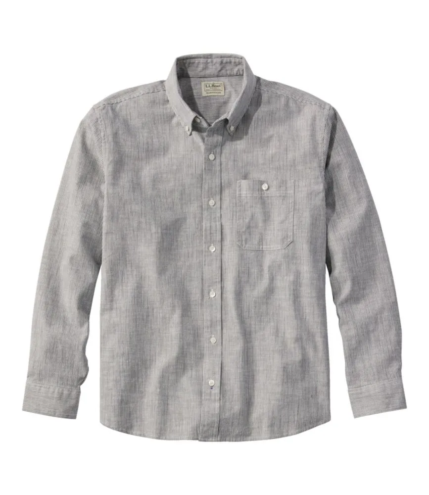 Men's Comfort Stretch Chambray Shirt, Traditional Untucked Fit, Long-Sleeve