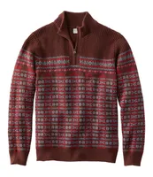 Men's L.L.Bean Organic Cotton Waffle Sweater, Quarter-Zip, Fair Isle