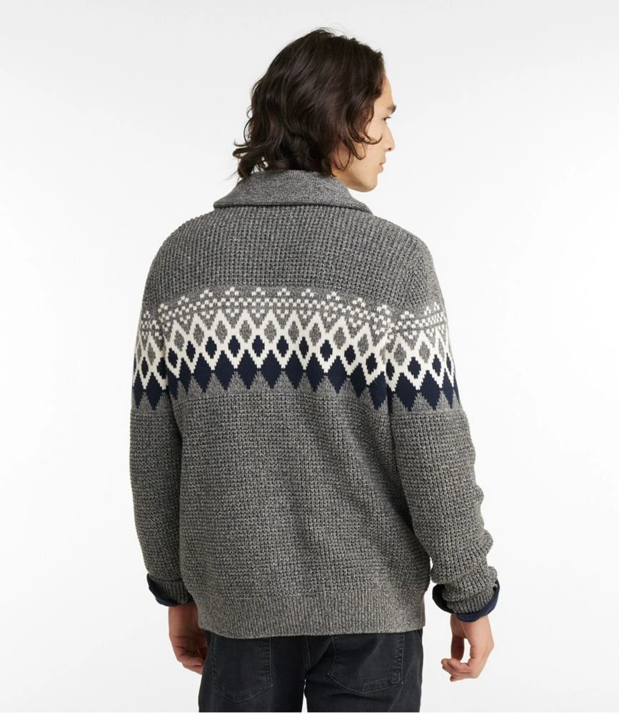 Men's Organic Cotton Cardigan Waffle Sweater, Fair Isle