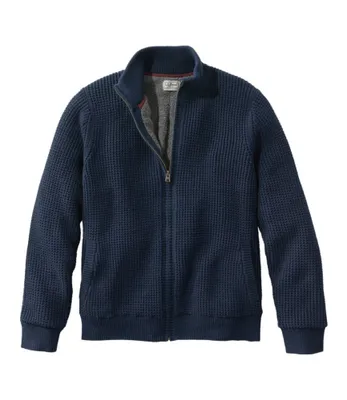 Men's Organic Cotton Waffle Sweater, Full Zip, Lined