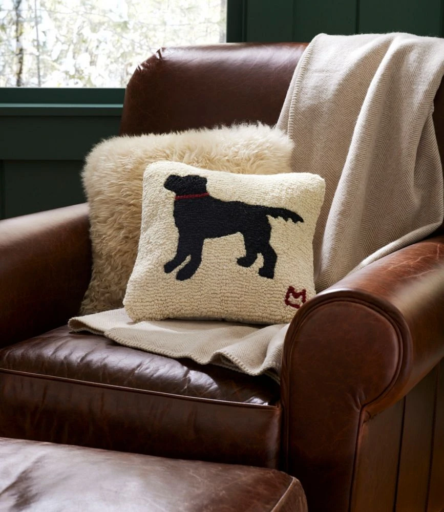 Wool Hooked Throw Pillow, Black Dog, 14" x 14"