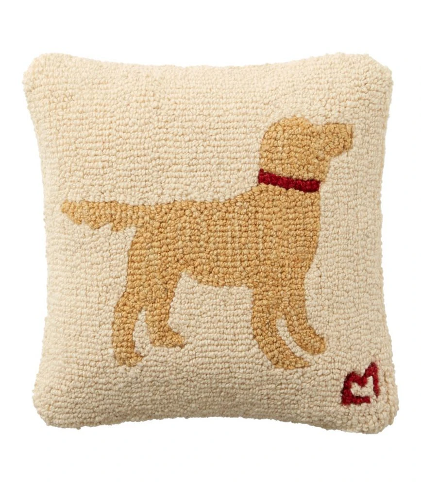 Wool Hooked Throw Pillow, Yellow Dog, 14" x 14"