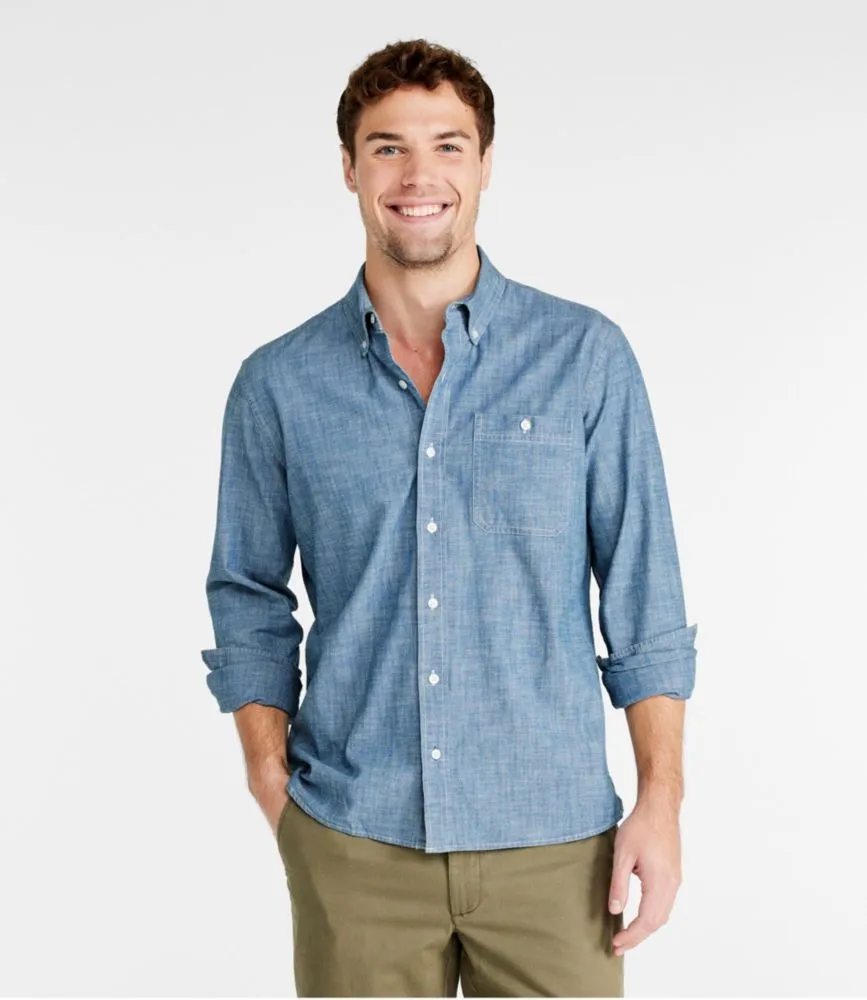 Men's Comfort Stretch Chambray Shirt, Long-Sleeve, Slightly Fitted Untucked Fit