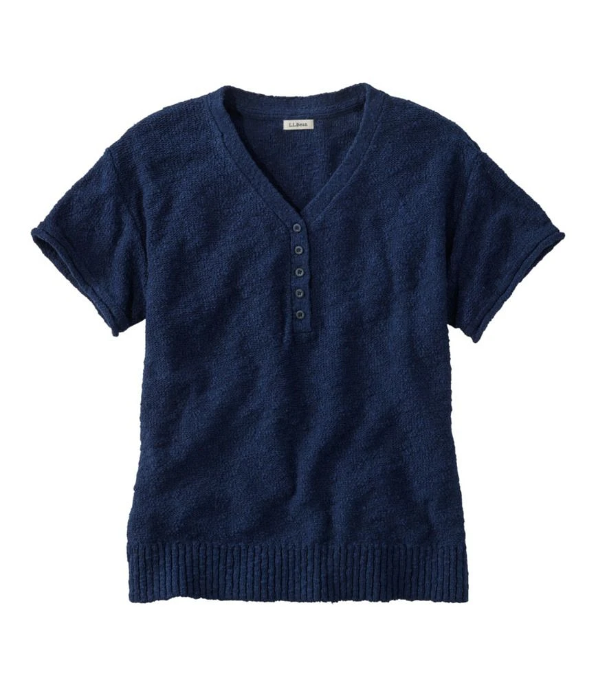 Women's Midweight Cotton Slub Sweater, Henley Short-Sleeve