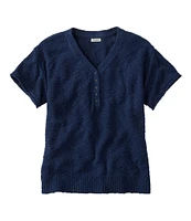 Women's Midweight Cotton Slub Sweater, Henley Short-Sleeve