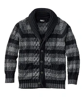 Men's Signature Cotton Fisherman Sweater, Shawl-Collar Cardigan, Stripe