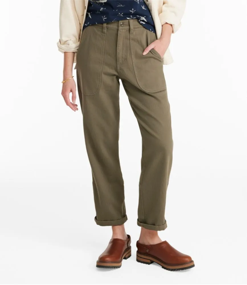 L.L. Bean Women's Signature Washed Cotton Barrel Pants, High-Rise Tapered  Leg