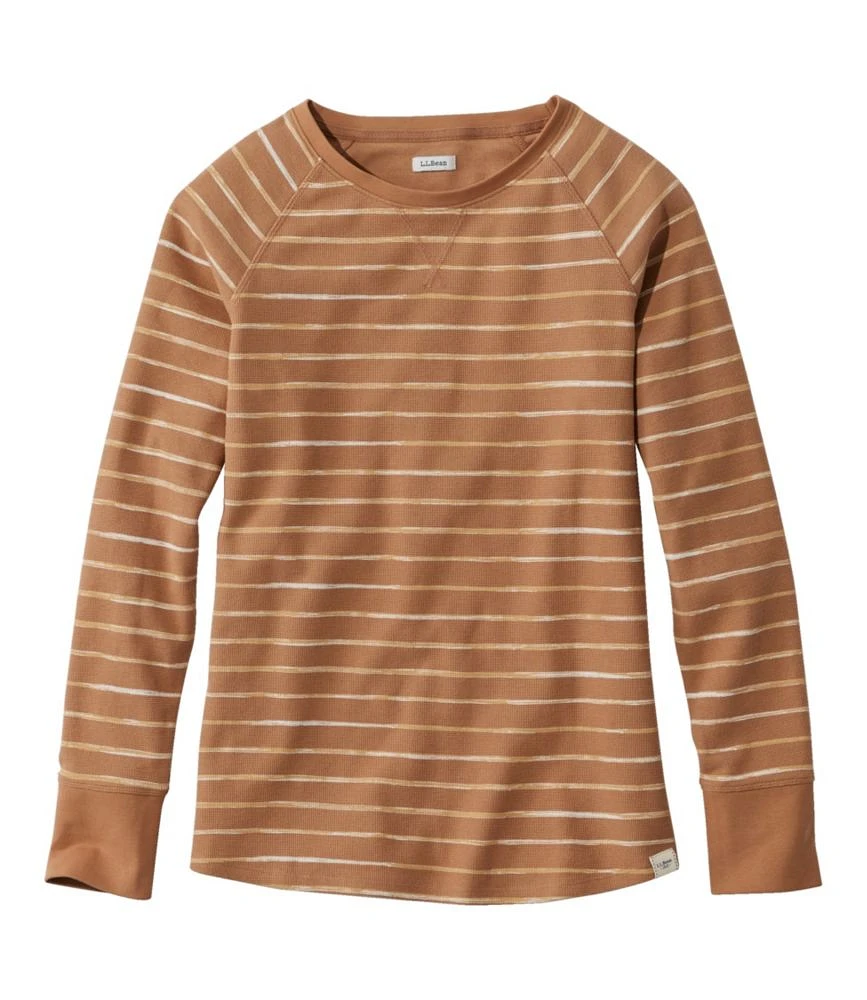 Women's Unshrinkable Mini-Waffle Tee, Long-Sleeve Crewneck Stripe