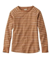 Women's Unshrinkable Mini-Waffle Tee, Long-Sleeve Crewneck Stripe