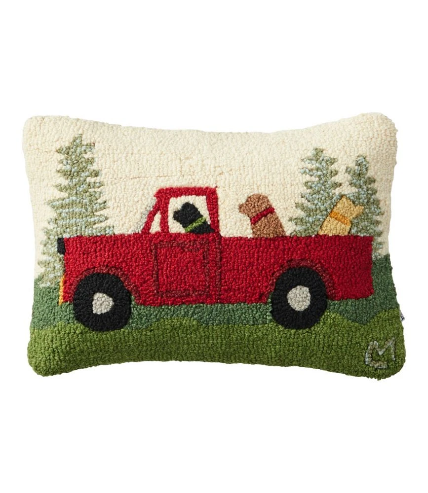 Wool Hooked Throw Pillow, Dog Trio, 14" x 20"