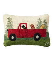 Wool Hooked Throw Pillow, Dog Trio, 14" x 20"