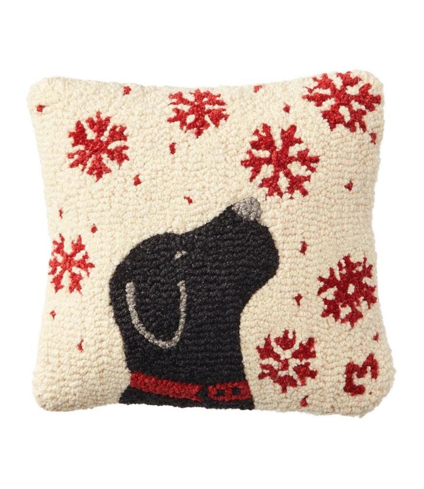 Wool Hooked Throw Pillow, Snowflake Black Lab, 14" x 14"