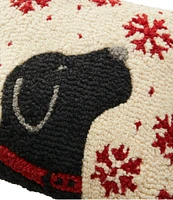 Wool Hooked Throw Pillow, Snowflake Black Lab, 14" x 14"