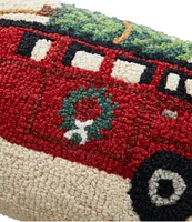 Wool Hooked Throw Pillow, Holiday Camper Van, 14" x 20"