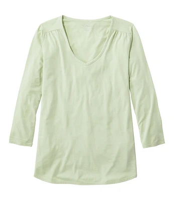 Women's Soft Stretch Supima-Blend Tee, Three-Quarter-Sleeve V-Neck