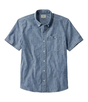 Men's Comfort Stretch® Chambray Shirt, Slightly Fitted Untucked Fit, Short-Sleeve