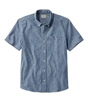 Men's Comfort Stretch Chambray Shirt, Slightly Fitted Untucked Fit, Short-Sleeve